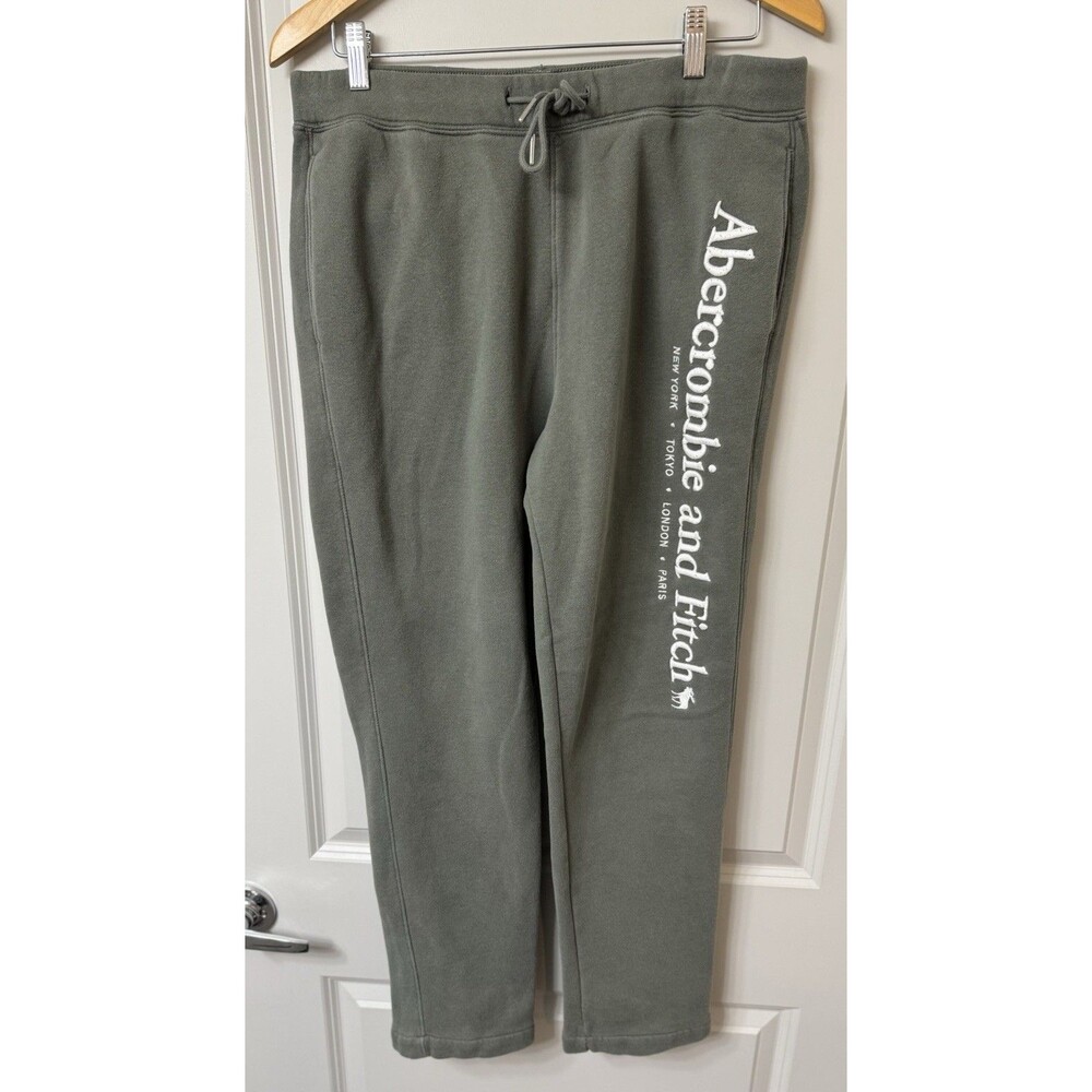 Vintage Abercrombie Fitch Sweatpants Women Large Fleece Olive Green Logo Joggers